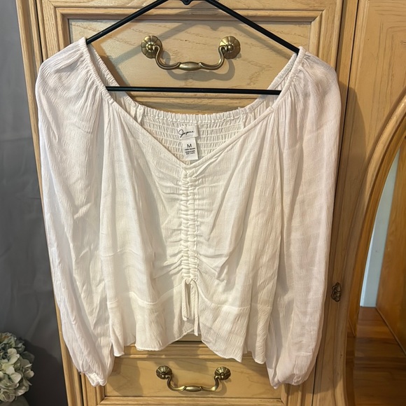 Japna Tops - Japna White Ruched Blouse